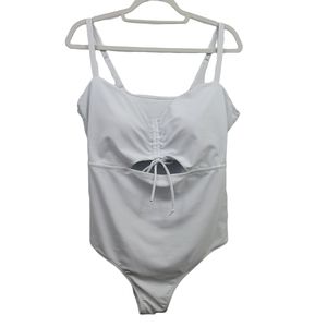 White One Piece Swimsuit With Front Keyhole